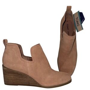 TOMS Kallie Wedge Bootie Women 11 Buck Brown Suede NWT Cutout Ankle 10019825